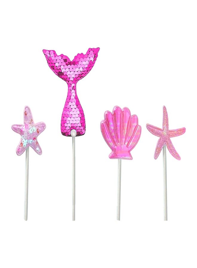 Pop Colours Pink Mermaid Tail and Starfish Cake Toppers, Set of 4 |Mermaid Theme Cake Topper | Cake Decoration Mermaid | (Pink) - Image 1